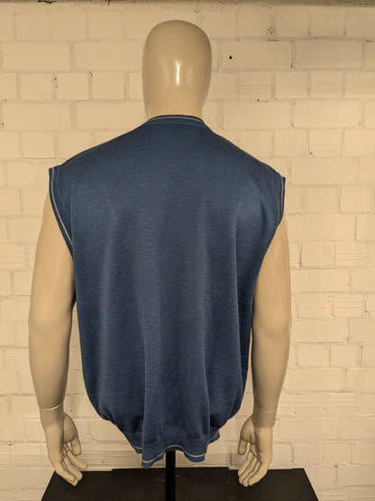 Vintage Afibel spencer / gilet / vest. Blauw motief. Maat 2XL / XXL.