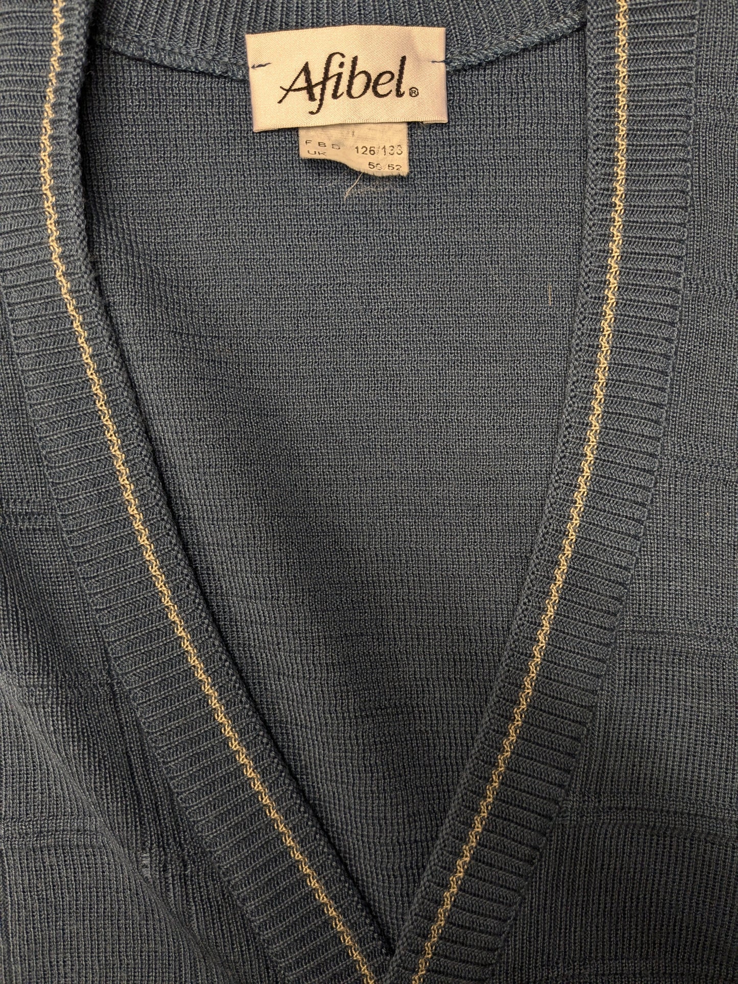 Vintage Afibel spencer / gilet / vest. Blauw motief. Maat 2XL / XXL.