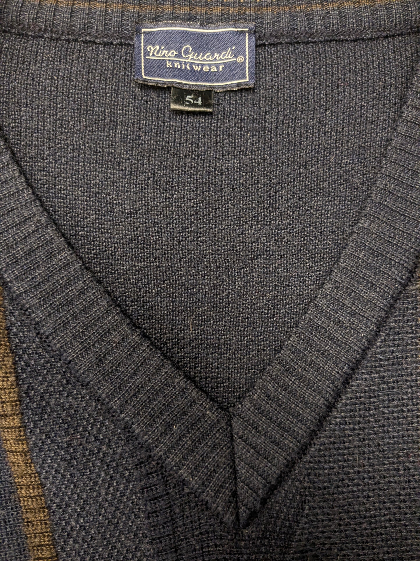 Vintage Nino Guardi spencer. Donker Blauw Rood Bruin gekleurd. Maat XL.