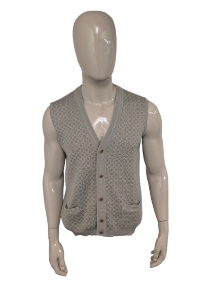 Vintage Wollen Bernardino gilet / spencer / vest met mooie knopen. Groen Lila motief. Maat M. 50% Wol.