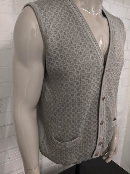 Vintage Wollen Bernardino gilet / spencer / vest met mooie knopen. Groen Lila motief. Maat M. 50% Wol.