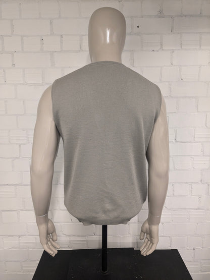 Vintage Wollen Bernardino gilet / spencer / vest met mooie knopen. Groen Lila motief. Maat M. 50% Wol.