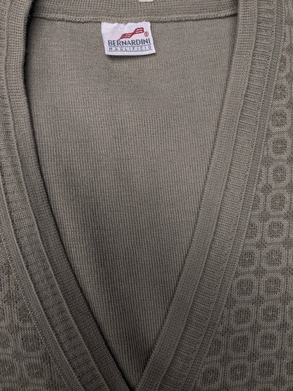 Vintage Wollen Bernardino gilet / spencer / vest met mooie knopen. Groen Lila motief. Maat M. 50% Wol.