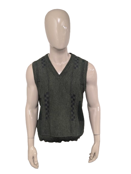 Spencer di lana di pesca vintage con scollo a V. Motivo verde. Taglia M. 50% lana.