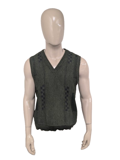 Spencer di lana di pesca vintage con scollo a V. Motivo verde. Taglia M. 50% lana.