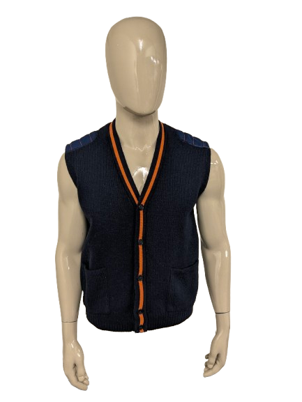 Vintage spencer / gilet / vest. Blauw Oranje gekleurd. Maat M. 50% Wol.