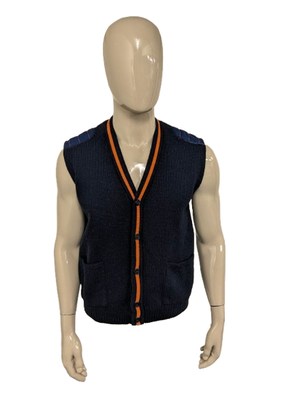 Vintage spencer / gilet / vest. Blauw Oranje gekleurd. Maat M. 50% Wol.