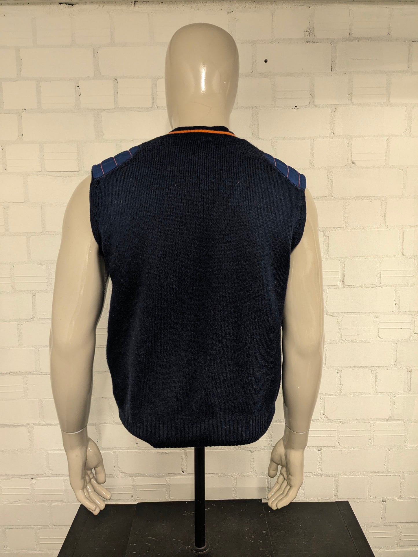 Vintage spencer / gilet / vest. Blauw Oranje gekleurd. Maat M. 50% Wol.
