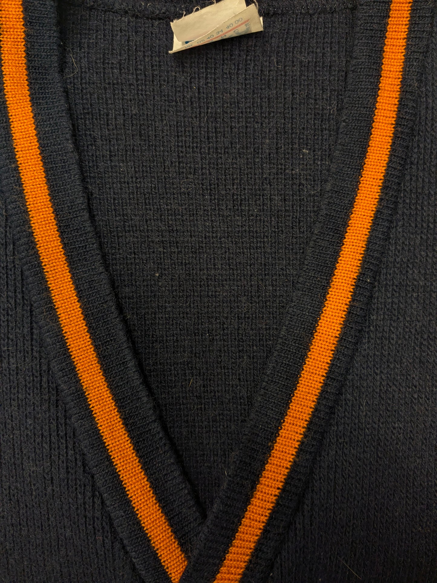 Vintage spencer / gilet / vest. Blauw Oranje gekleurd. Maat M. 50% Wol.