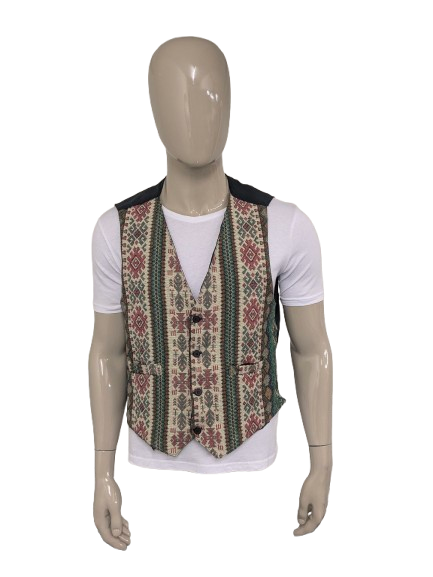 Vintage city waistcoat. Green red orange motif. Size L.