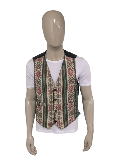 Vintage city waistcoat. Green red orange motif. Size L.