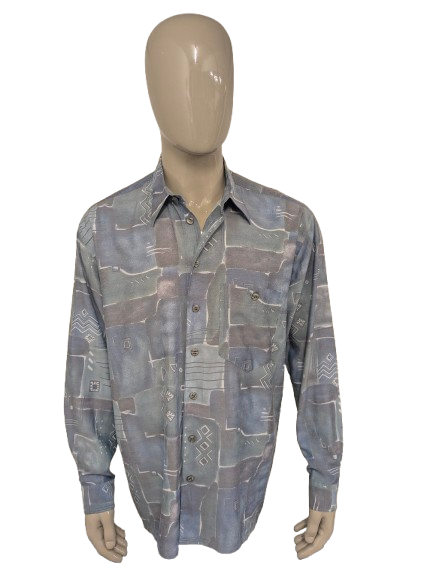 Shirt Nick Taylor des années 80-90 vintage. Impression gris vert bleu. Taille xl.