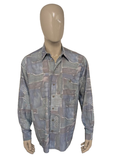 Shirt Nick Taylor des années 80-90 vintage. Impression gris vert bleu. Taille xl.