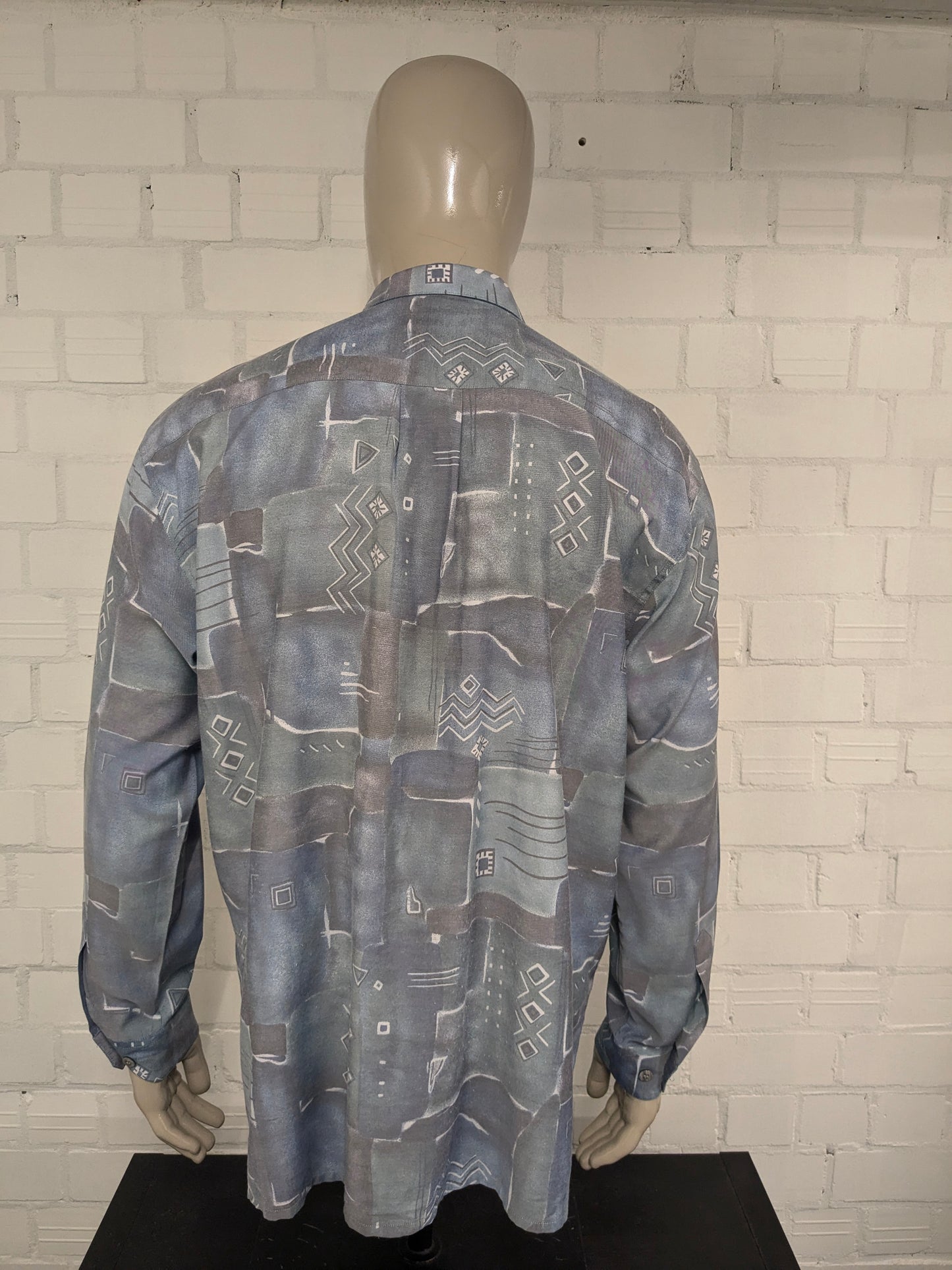 Shirt Nick Taylor des années 80-90 vintage. Impression gris vert bleu. Taille xl.