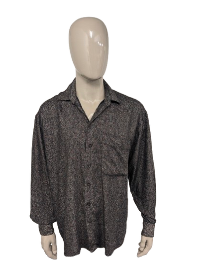 Chemise vintage Jean Chatel. Imprimé brun bleu noir rouge. Taille 2xl / xxl.