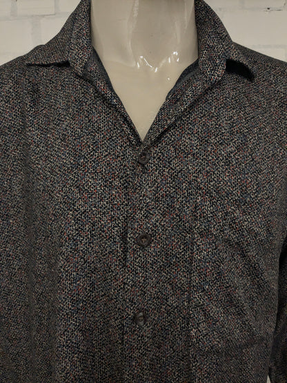 Chemise vintage Jean Chatel. Imprimé brun bleu noir rouge. Taille 2xl / xxl.