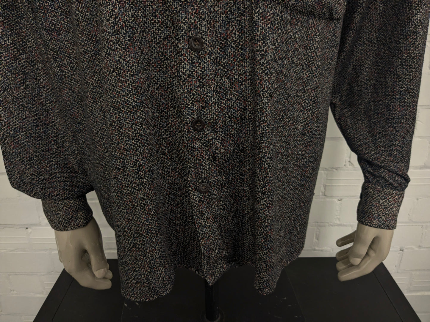 Chemise vintage Jean Chatel. Imprimé brun bleu noir rouge. Taille 2xl / xxl.