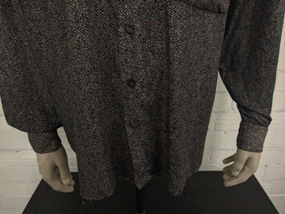 Chemise vintage Jean Chatel. Imprimé brun bleu noir rouge. Taille 2xl / xxl.