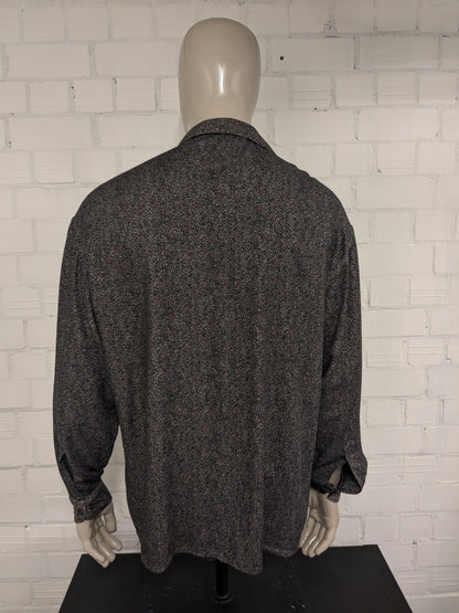 Chemise vintage Jean Chatel. Imprimé brun bleu noir rouge. Taille 2xl / xxl.