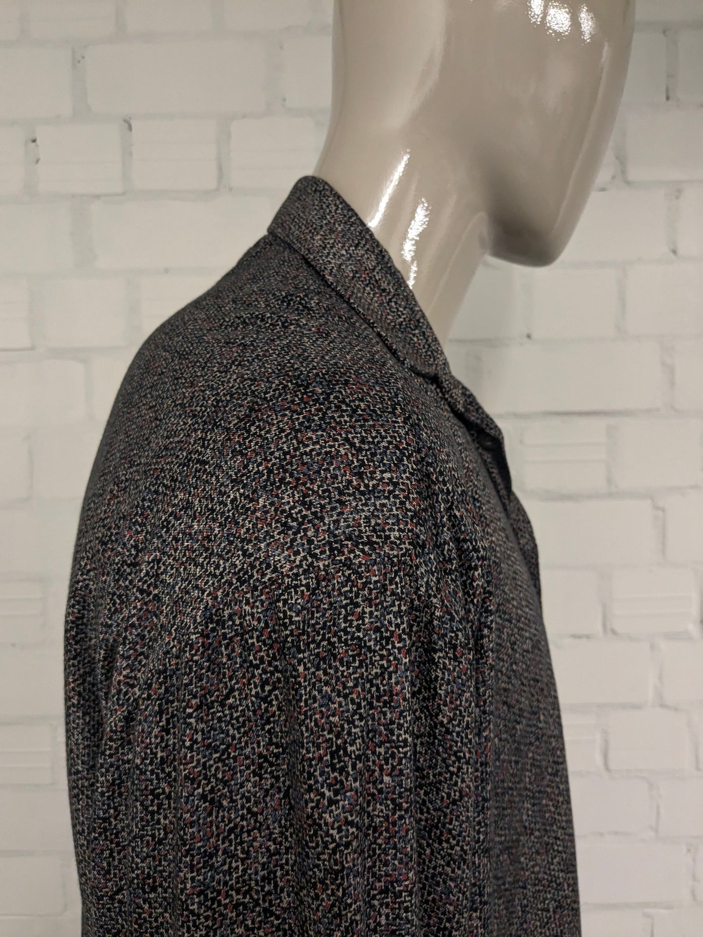 Chemise vintage Jean Chatel. Imprimé brun bleu noir rouge. Taille 2xl / xxl.