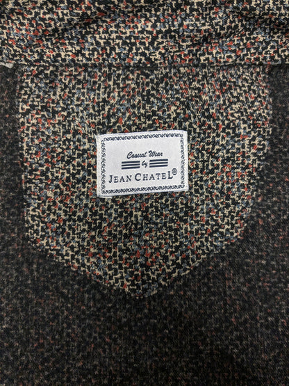 Chemise vintage Jean Chatel. Imprimé brun bleu noir rouge. Taille 2xl / xxl.