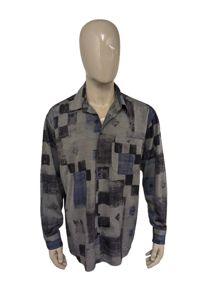 Vintage 80-90er Club d'Amingo Hemd – grau/blau/schwarzer Aufdruck – Größe 2XL