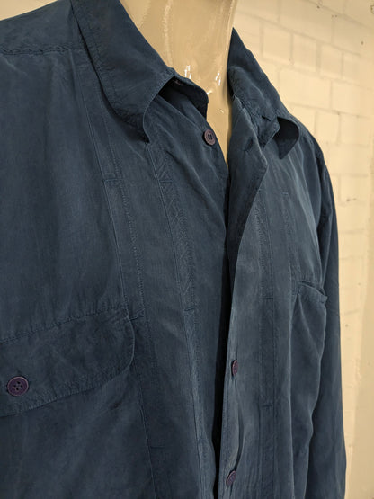 Vintage Otto Kern Silk Shirt. Blue colored. Size 2XL / XXL.