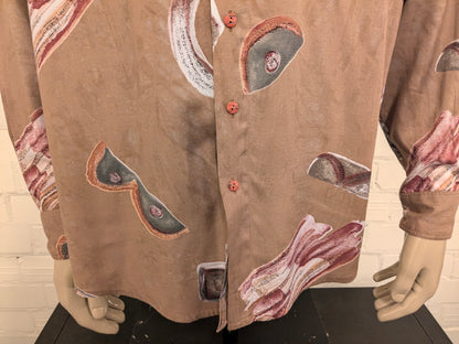 Vintage 80-90's Haupt overhemd .Bruin Grijs Rode print. Maat 2XL / XXL.