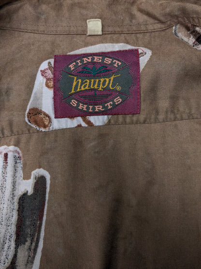 Vintage 80-90's Haupt overhemd .Bruin Grijs Rode print. Maat 2XL / XXL.