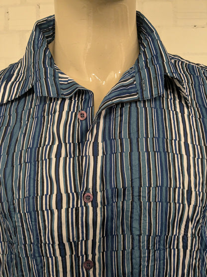 Chemise vintage New Roods Roods Effet. Impression en noir blanc bleu. Taille 3xl / xxxl.