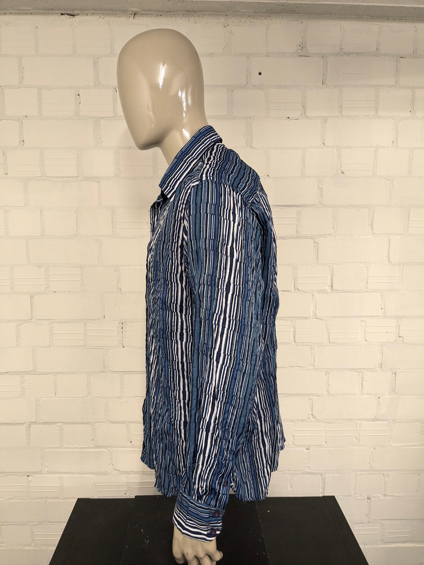 Chemise vintage New Roods Roods Effet. Impression en noir blanc bleu. Taille 3xl / xxxl.