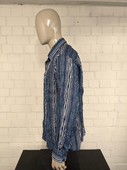 Chemise vintage New Roods Roods Effet. Impression en noir blanc bleu. Taille 3xl / xxxl.