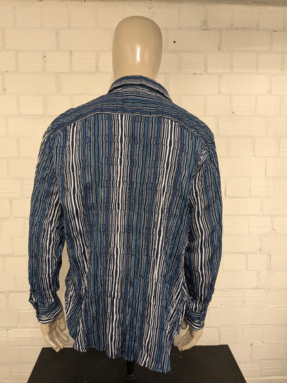 Chemise vintage New Roods Roods Effet. Impression en noir blanc bleu. Taille 3xl / xxxl.