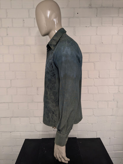 Chemise pentium. Impression beige bleu vert. Taille M.