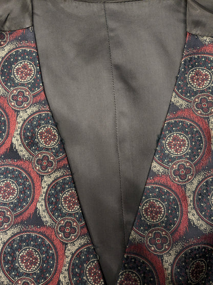 Gilet vintage. Motivo lucido rosso verde. Taglia M.