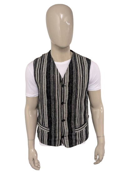 Vintage Berto Lucci gilet. Zwart Grijs gestreept. Maat L.