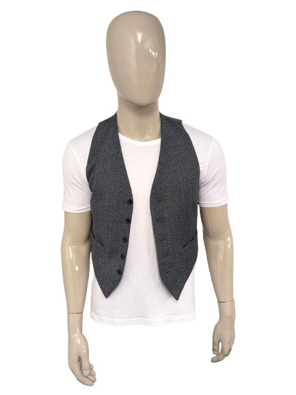Gilet vintage. Gris Marron Bleu rayé. Taille S.