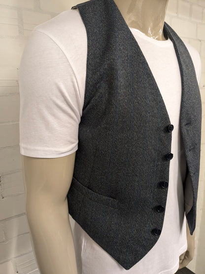 Vintage gilet. Grijs Bruin Blauw gestreept. Maat S.