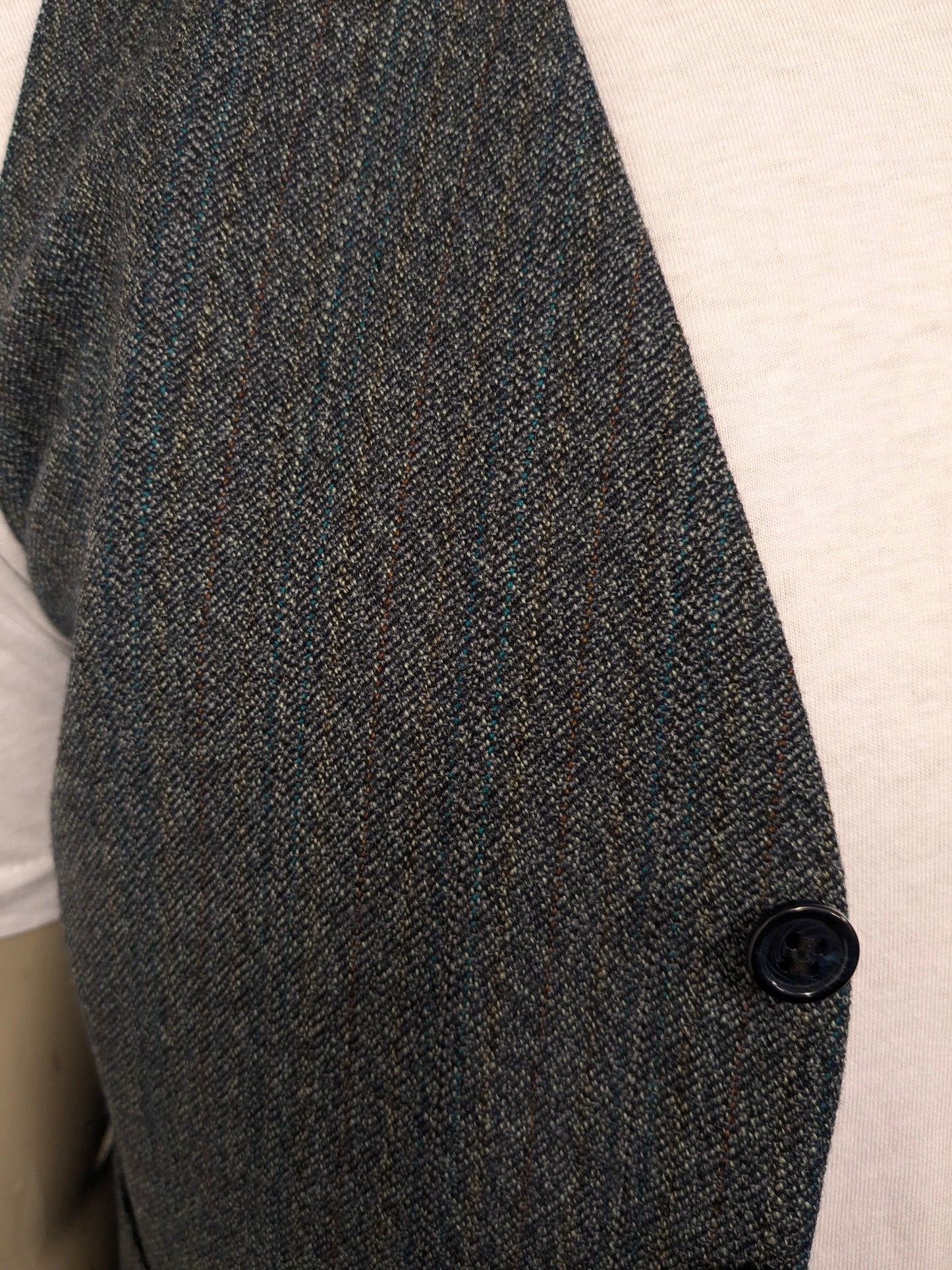 Vintage gilet. Grijs Bruin Blauw gestreept. Maat S.