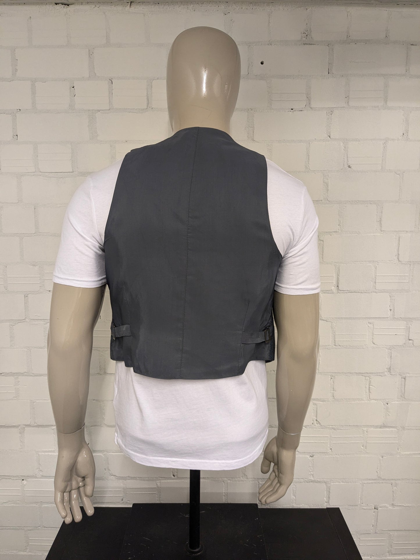 Vintage gilet. Grijs Bruin Blauw gestreept. Maat S.