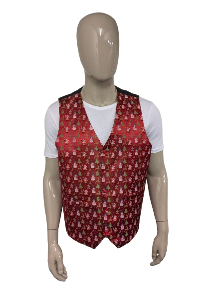 Hisdern "Kerst / Santa Claus" gilet. Rood Groene kerst print. Maat XL.