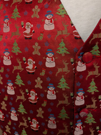 Hisdern "Christmas / Santa Claus" waistcoat. Red green Christmas print. Size XL.