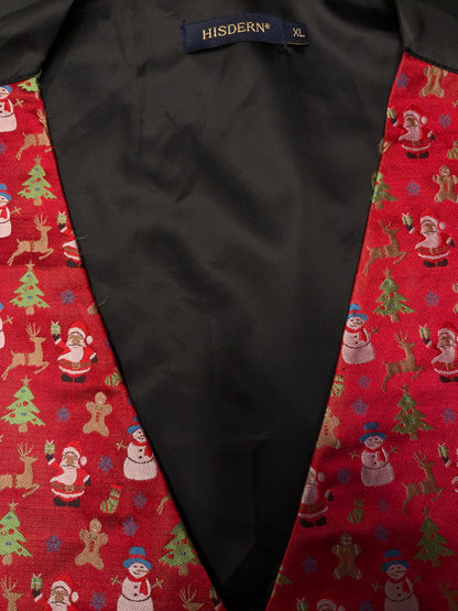 Hisdern "Christmas / Santa Claus" waistcoat. Red green Christmas print. Size XL.