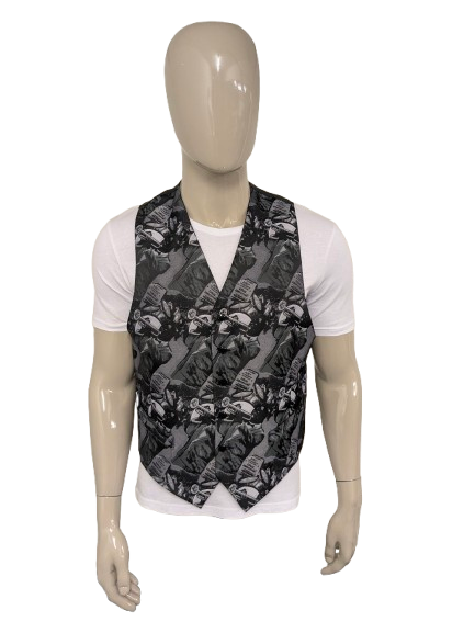 Brummell waistcoat with Louie Armstrong print – black/white – size L