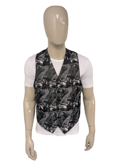 Brummell gilet. Zwart Wit Jazzy Louie Armstrong print. Maat L.