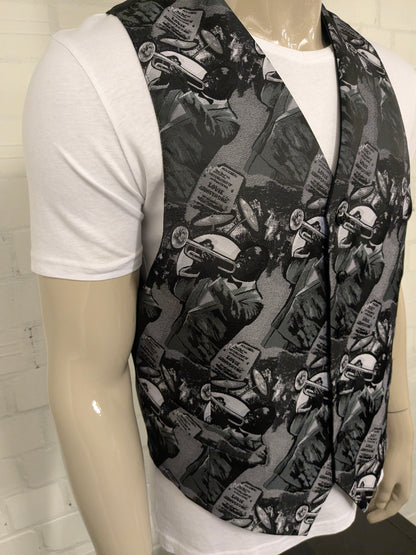 Brummell gilet. Zwart Wit Jazzy Louie Armstrong print. Maat L.