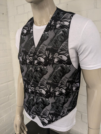 Brummell gilet. Zwart Wit Jazzy Louie Armstrong print. Maat L.