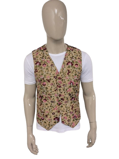 Vintage Jenny Farley Gilet. Purple pink beige green embroidered flowers. Size L.