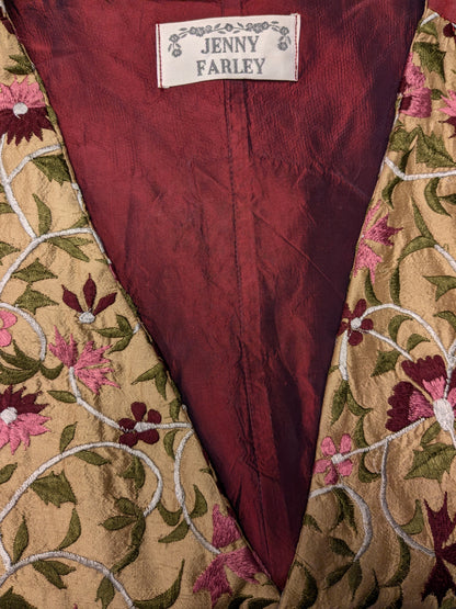 Vintage Jenny Farley Gilet. Purple pink beige green embroidered flowers. Size L.