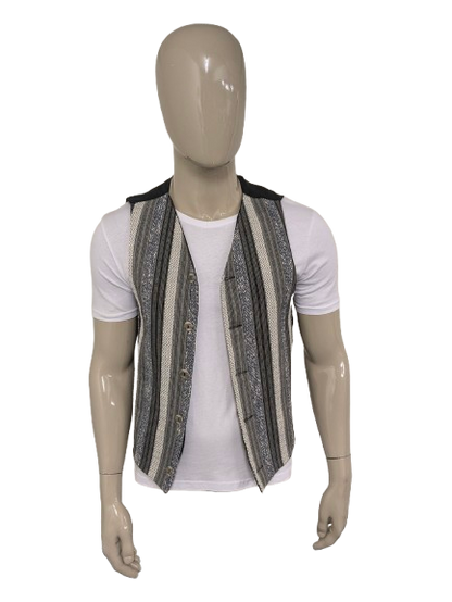 I Due Fratelli gilet. Zwart Wit Blauw voelbaar motief. Maat M.